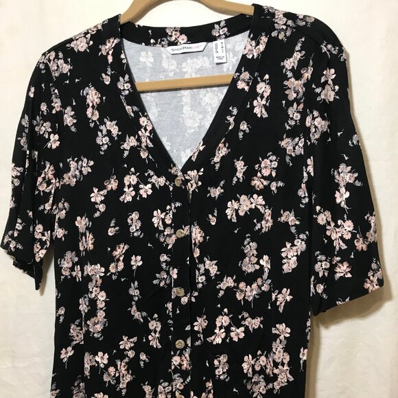 Issac Mizrahi Live! Black Floral Print Blouse Top EUC Medium M Button Down Front - Picture 2 of 9